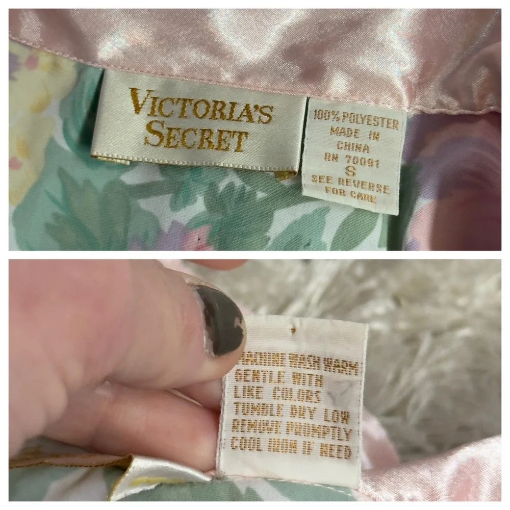 Vintage 90s Victoria's Secret floral sheer robe duster oversized satin fairy S